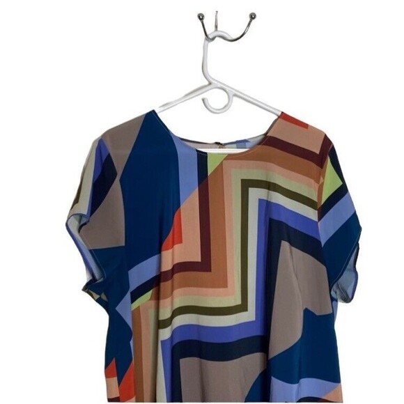 Eloquii A Line Colorful Geometric Allover Print Short Sleeve Long Dress Sz 22 - Picture 2 of 7